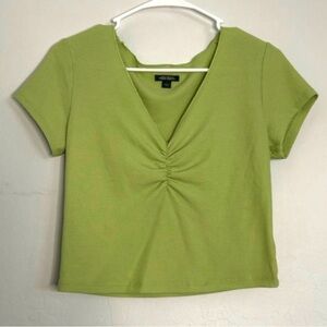 Green Waffle Texture Crop Top
